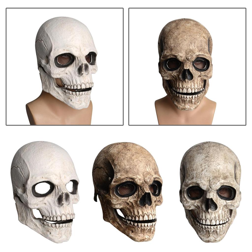 Maschera Teschio Realistica con Mascella Mobile Spaventosa Decorativa Casco in Lattice Casco Scheletro per Cosplay Costume Outdoor Adulto Carnevale