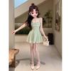 Summer sweet foreign flower suspender dress women's wind waist tube top skirt