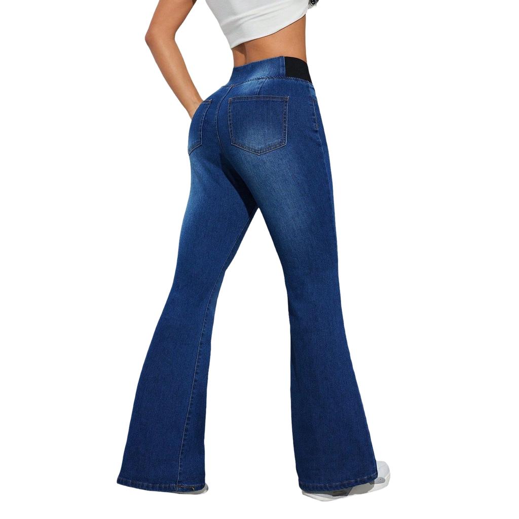 Women's Casual Flared Jeans with Wide Leg Hem Denim Pants for Daily Wear