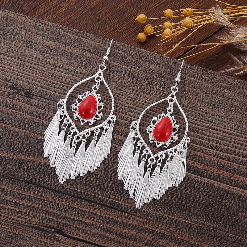 

Бирюзовые кисточки Мяо Дун Этнические длинные богемные серьги красный