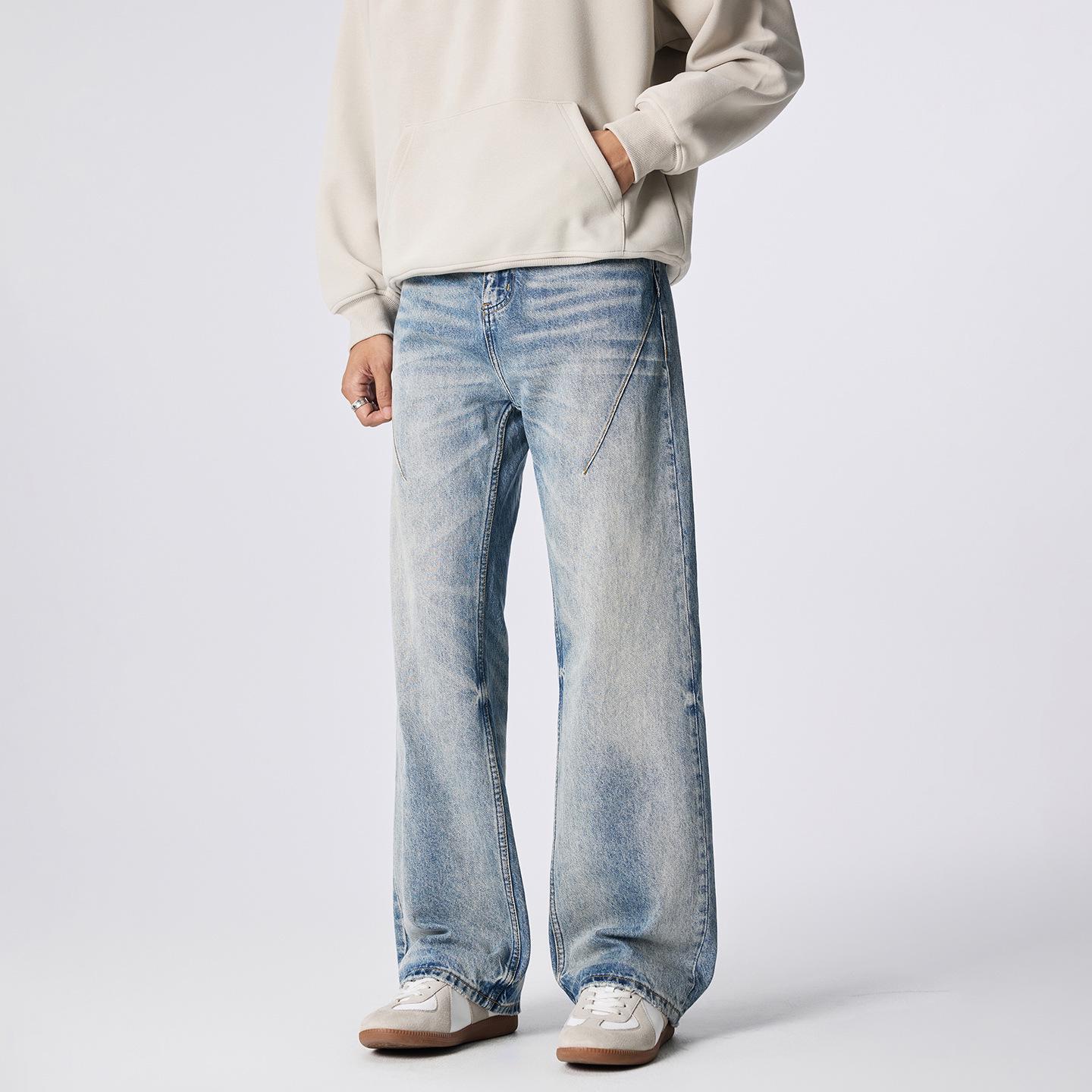 

Мужские осенние хлопковые джинсы микро-клеш с широкими штанинами - Повседневная свободная посадка 2XL синий