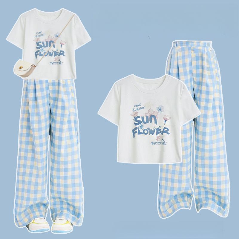 Pantalon à Carreaux Pour Filles Nouveau Pantalon Décontracté d'Été Coupe Ample Vêtements Pour Enfants Style Décontracté Ensemble de Pantalons Larges