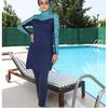 Blue Set Muslim Women Decent Branches Floral Print Seaside Swimwear Full Coverage Swimsuit Beachwear Burkini Swimsuit Set (Without Hijab)