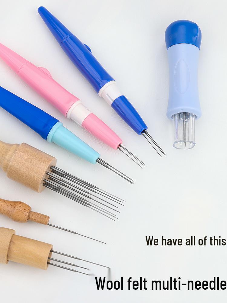 Wool Felt Needle Set with Wooden Handle - 8, 7, 3 Needles for Felting Cats & Dogs