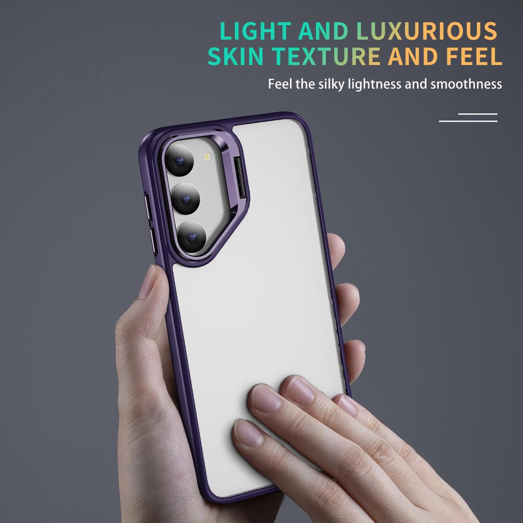 For Samsung Galaxy S23+ Case Lens Frame Kickstand TPU + Acrylic Protective Phone Cover