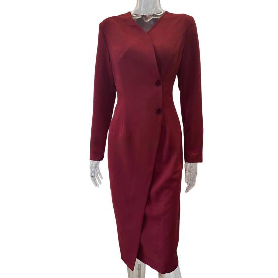 Rochie de damă cu mânecă lungă, mulată, tip teacă, cu decolteu în V, rochie de lucru pentru afaceri, cocktail, petrecere, lungime până la genunchi, midi, petrecută