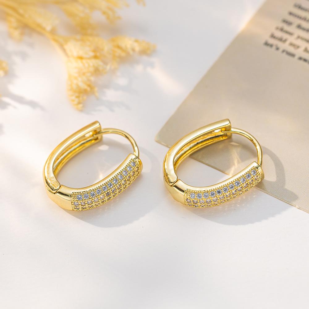 18K Gold U-shaped Geometric Earring Hoops with Zirconia Earring Backs - European & American Fashion