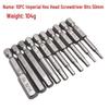 10-Piece 50mm Imperial Hex S2 Steel Magnetic Screwdriver Bits