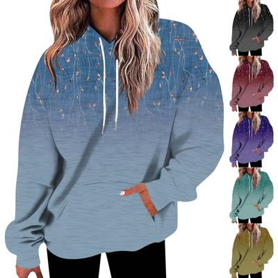 Women's Fashion Loose Casual Daily Long Sleeve Hoodie Floral/Leaf Print Sweatshirt Top