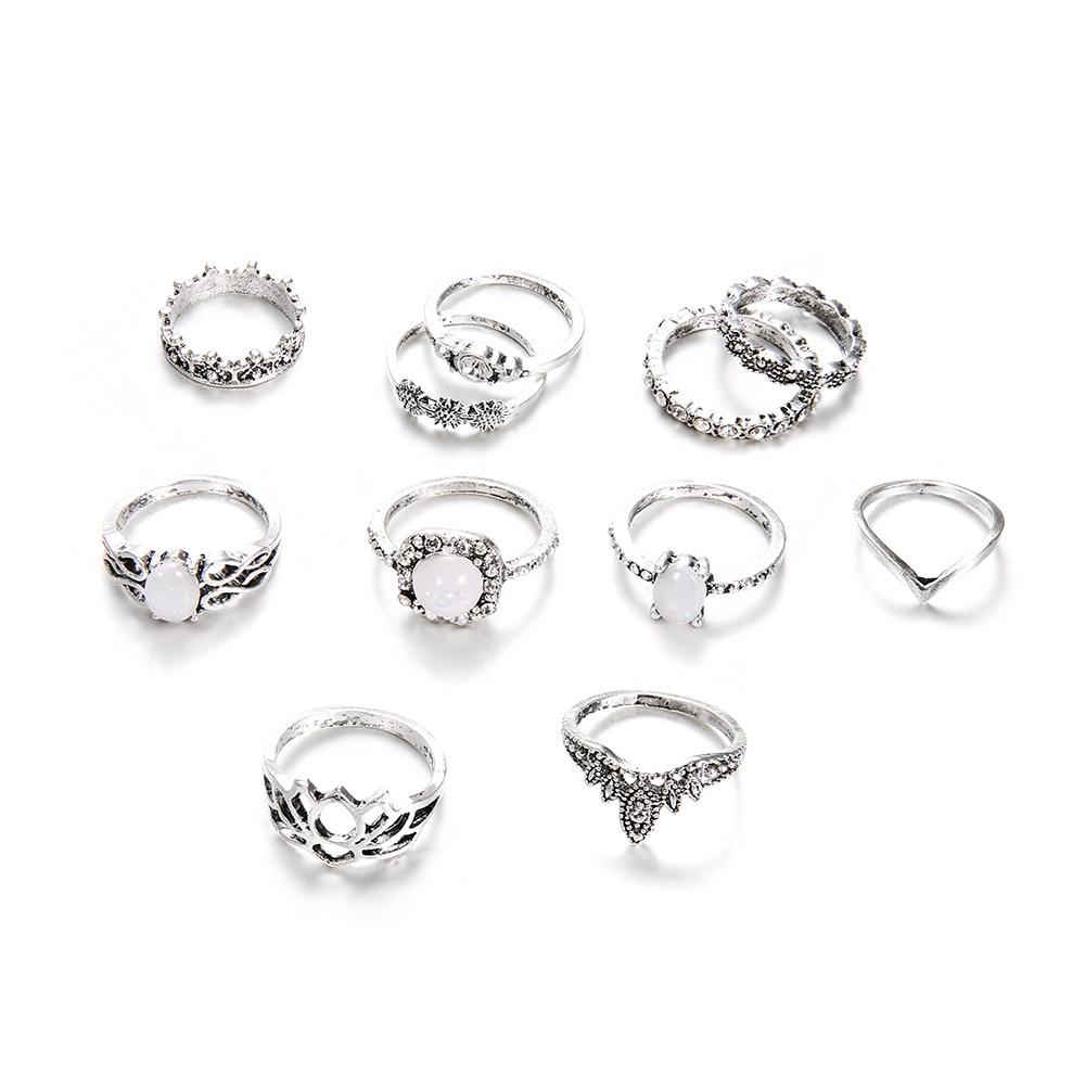 Fashion Women Bohemian Carved Knuckle Rings Set 11 In 1