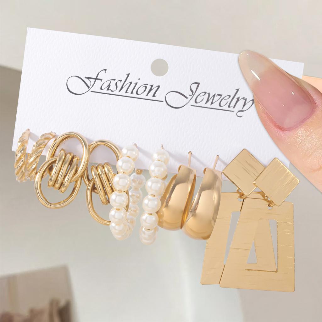10Pcs Exaggerated Geometric Block Drop Earrings Korean Imitation Zircon Hoop Earrings Set Elegant Women's Daily Party Zircon