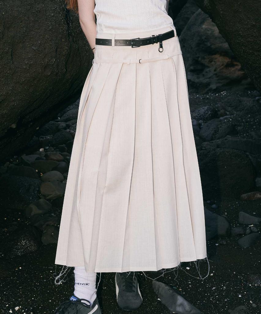 Yusentig Belted Pleated Skirt Ivory Aw4Ms46403
