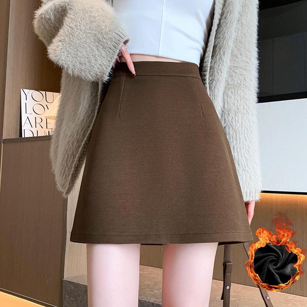 Women's Thickened Woolen A-Line Skirt - High-Waisted, Hip-Hugging, Anti-Exposure, Autumn/Winter Velvet Plus, Casual Outerwear