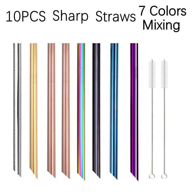 10Pcs 12*215mm Colorful 304 Stainless Steel Drinking Straws Set Reusable Metal Straw for Bar Boba Bubble Tea Milkshake Tubes