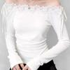 French Style Off Shoulder Top With Lace Patches And Embroidery For Women Spring