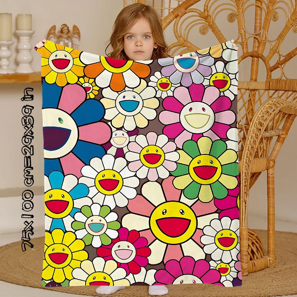Takashi Murakami Sonnenblume Kniedecke Überwurfdecken für den Winter Mikrofaser Übergröße Baby Leicht Fleece Sofa Dekoration