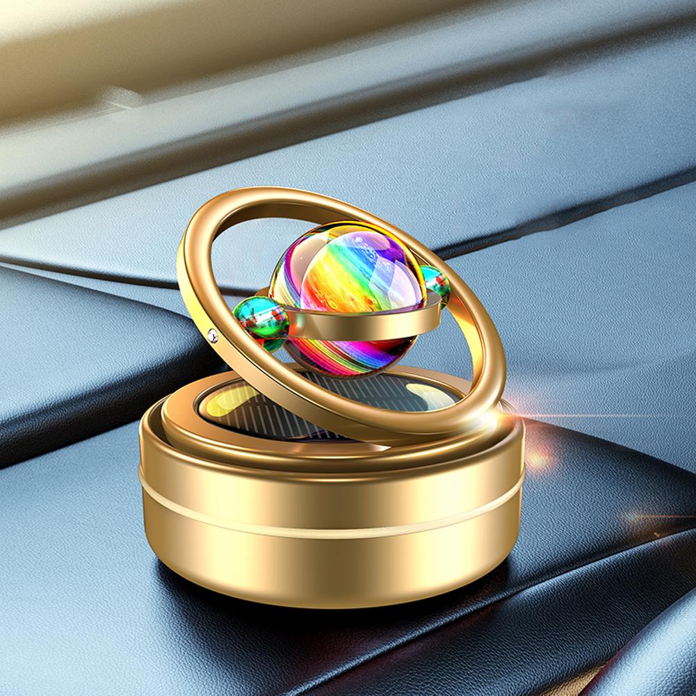 Solar Car Air Freshener Interstellar Double Ring Rotating Car Perfume Fragrance Aromatherapy Diffusing Car Interior Decor