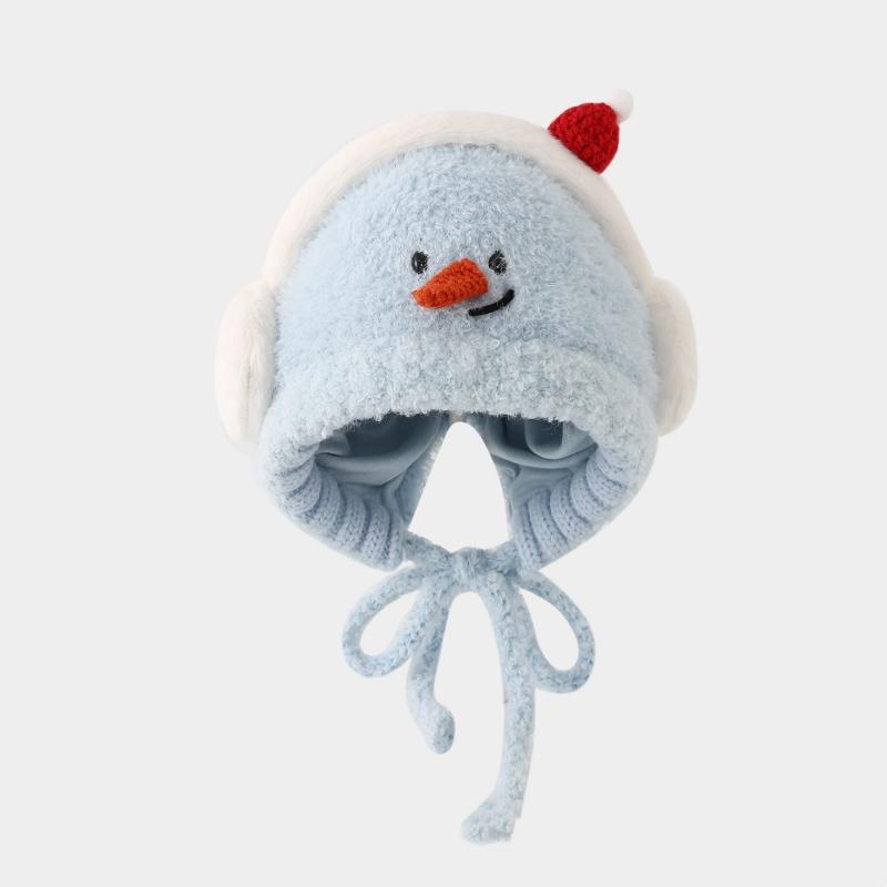 Cute Animal Thicken Warm Ear Protection Cap Kids Lacing Hat Outdoor Cold-proof Toddler Winter Knitted Plush Earmuffs Beanie