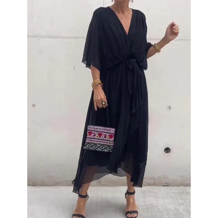 New Women's Clothing Solid Color Strap Long Sleeve Batwing Sleeve Irregular Dress Plus Size