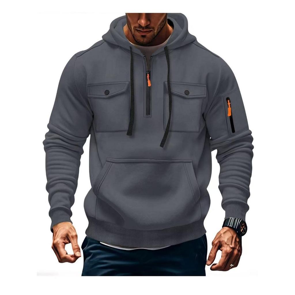 Men's Fleece Warm Hooded Sweatshirt - Chest Pocket Design, Long Sleeved Top, Energetic Style, Cold Resistant Sportswear
