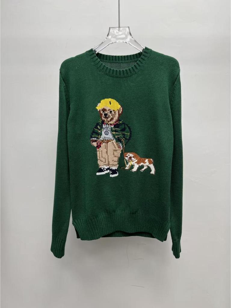 2025 R.L Wool Blend Cartoon Bear Round Neck Sweater - Women's Autumn/Winter Versatile Embroidered Style