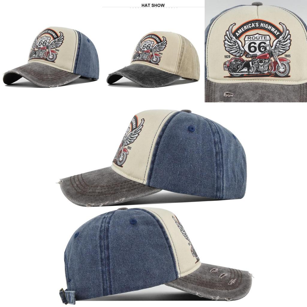 Vintage Route66 Baseball Cap Retro Print Duck Tongue Hat Motorcycle Truck Cap Men Sun Hat