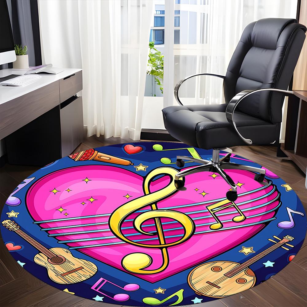 1pc Musical Notes Chair Carpet for Office, Round Polyester Mat, Indoor Decor for Office, Easycare Fabric, Washable Non-slip Area Carpet