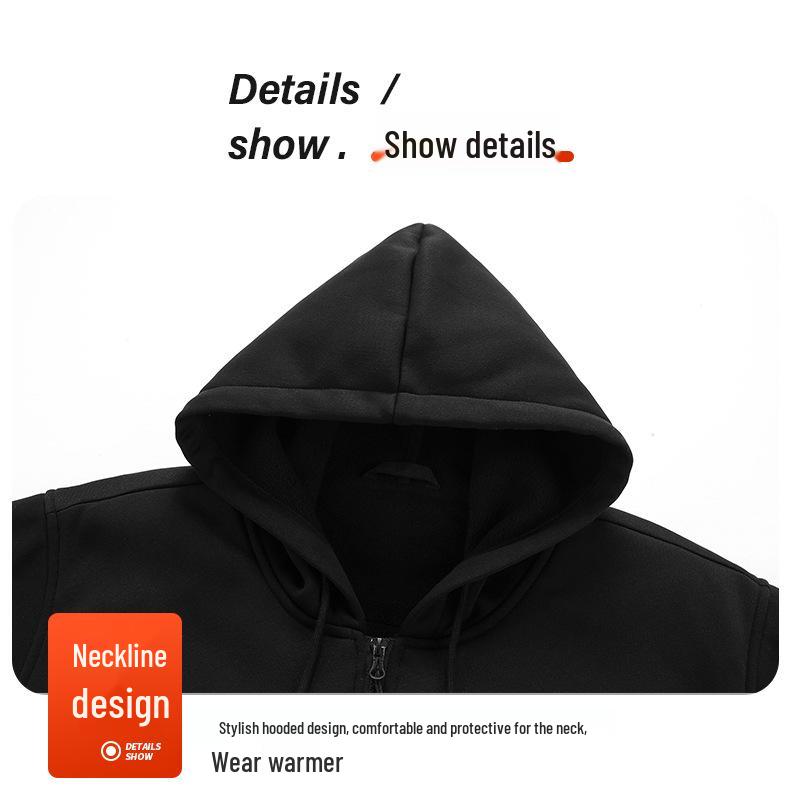Men's Heated Zip-Up Hoodie – Heat-Generating, Sport Casual, Solid Color Cardigan.