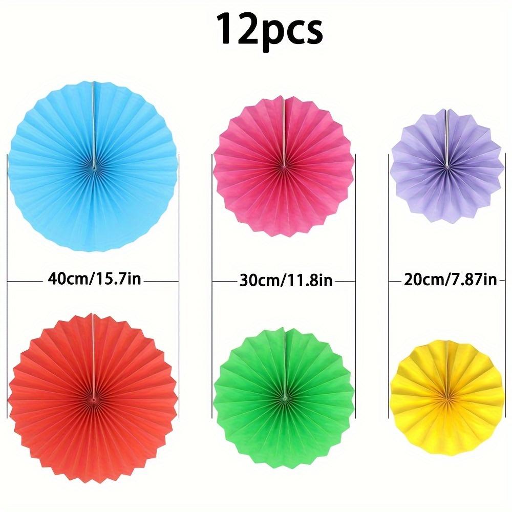 12 Pieces Colourful Hanging Paper Fan Decoration, Round Pattern Paper Garland Set for Party Birthday Wedding Accessories