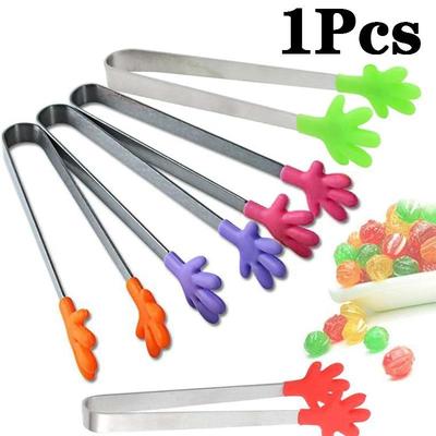 1PC Creative Small Hand Shape Silicone Food Tongs Ice Candy Kitchen Supplies Stainless Steel Non-slip Mini Utensil Random