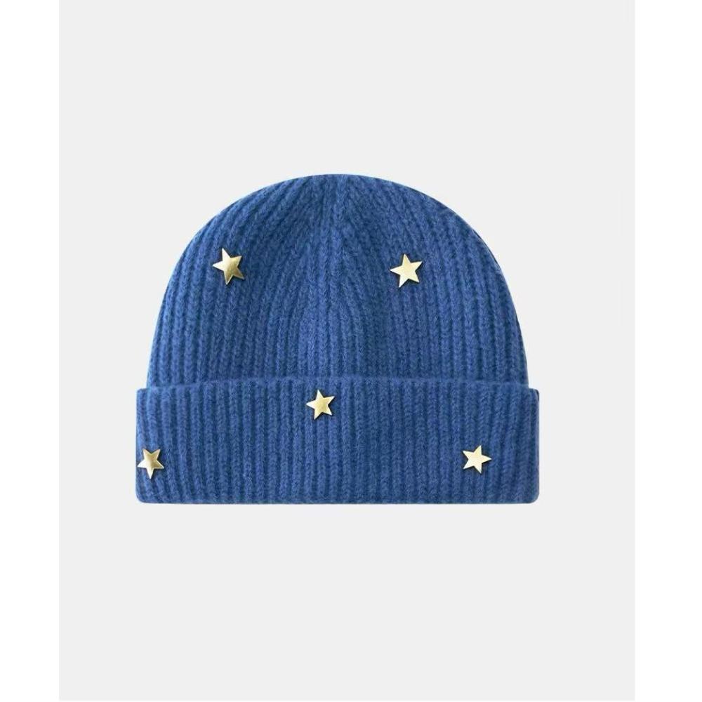 Metal Star Knitted Wool Hat Women Warm Versatile Showing Small Face Hats Caps Women’s