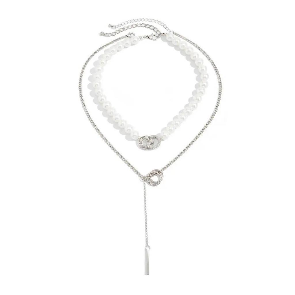 Salircon Exquisite Elegant Baroque Imitation Pearl Choker Necklace Trendy Silver Color Geometry Pendant Neck Accessories Jewelry