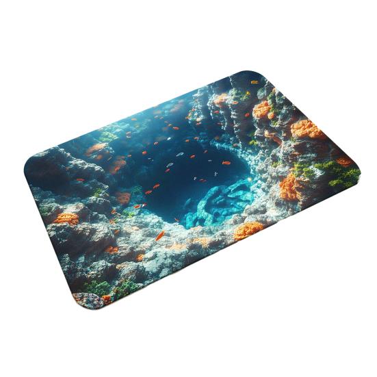 Yousheng 3D Pond Floor Mat Diatomaceous Earth Realistic Water Pit Fish Rug Absorbent Non-Slip Bathroom Rug for Entrance Kitchen Living Room