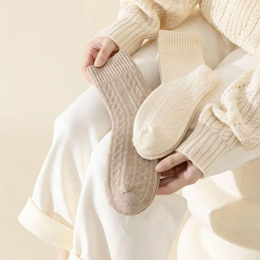 1/5 Pairs Warm Winter Thickened Wool Socks Fleece Solid Color Women's Floor Socks Seamless Anti-Cold Polycotton Snow Socks