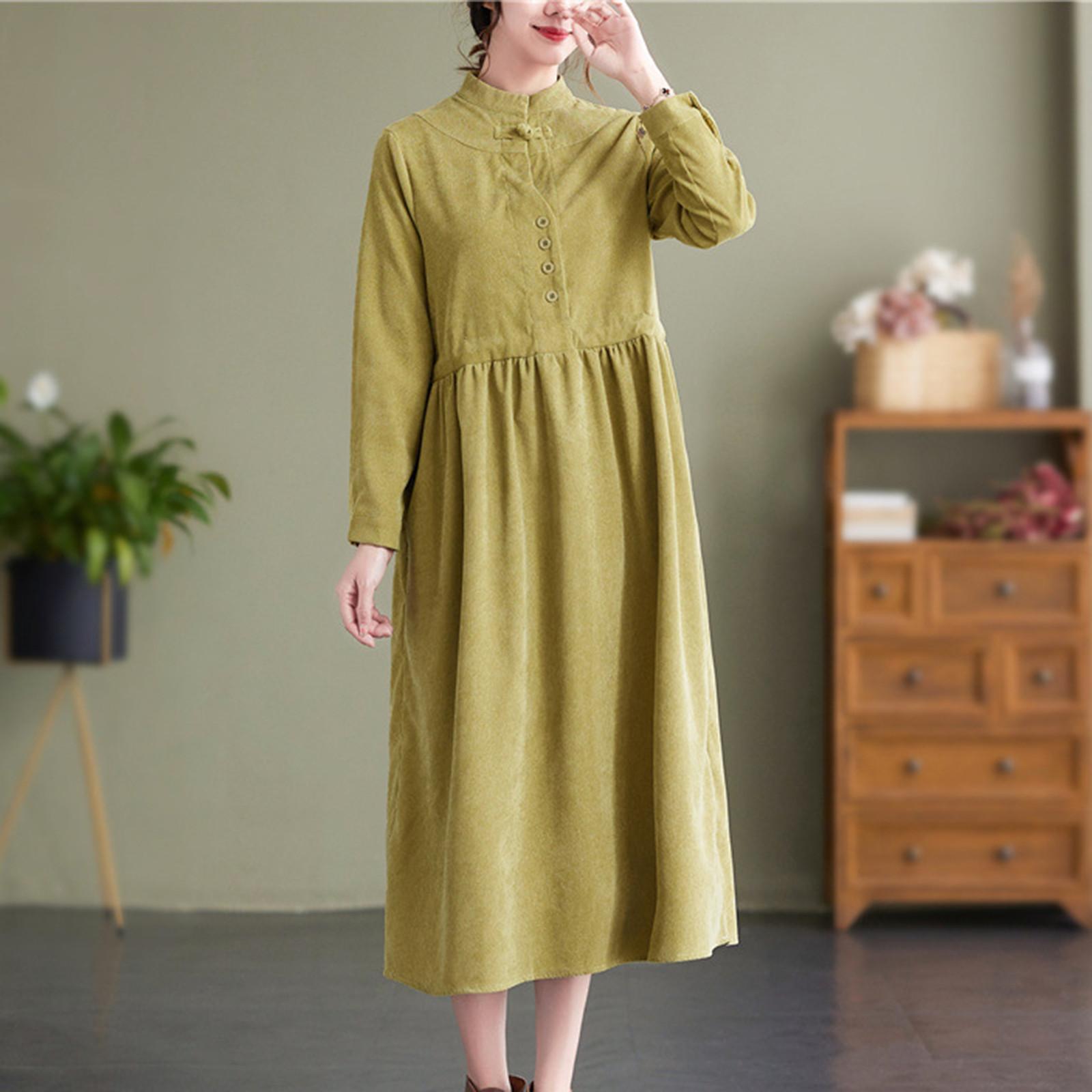 

Женские модные свободные повседневные однотонные платья с литературным воротником-стойкой XL жёлтый