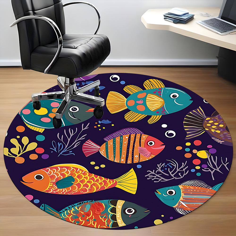 1PC Oceanarium Fishes Office Round Area Rug, Mat Suitable For Office, Under Office Chairs Bedroom Living Room Home Decor, Room Deco