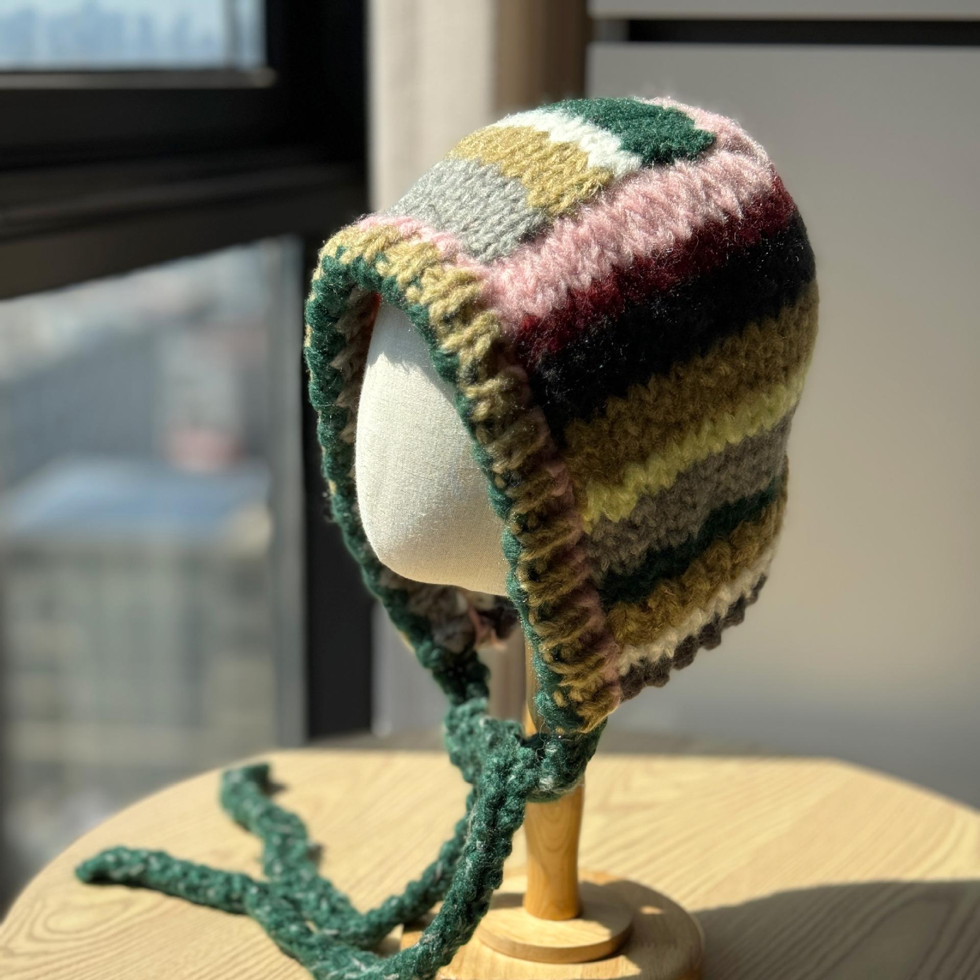 

Новая красочная вязаная полосатая вязаная шапка женская осенне-зимняя шапка баотоу теплая шапка-балаклава для большой головы one size