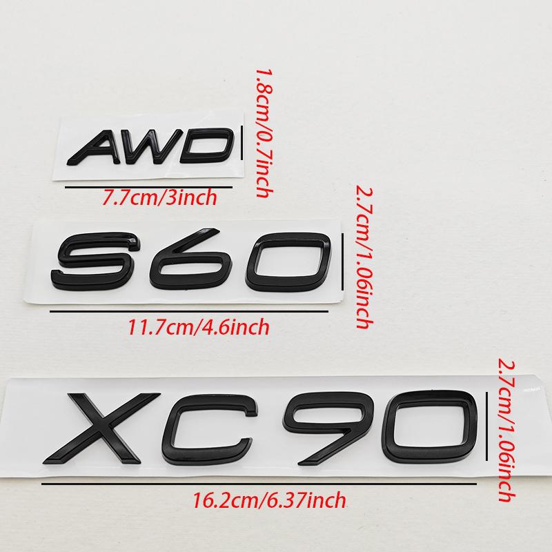 3D ABS Rear Trunk Letters Emblem For XC90 XC60 XC40 S90 S60 S40 AWD Car Styling Badge Chrome Black Sticker Accessories