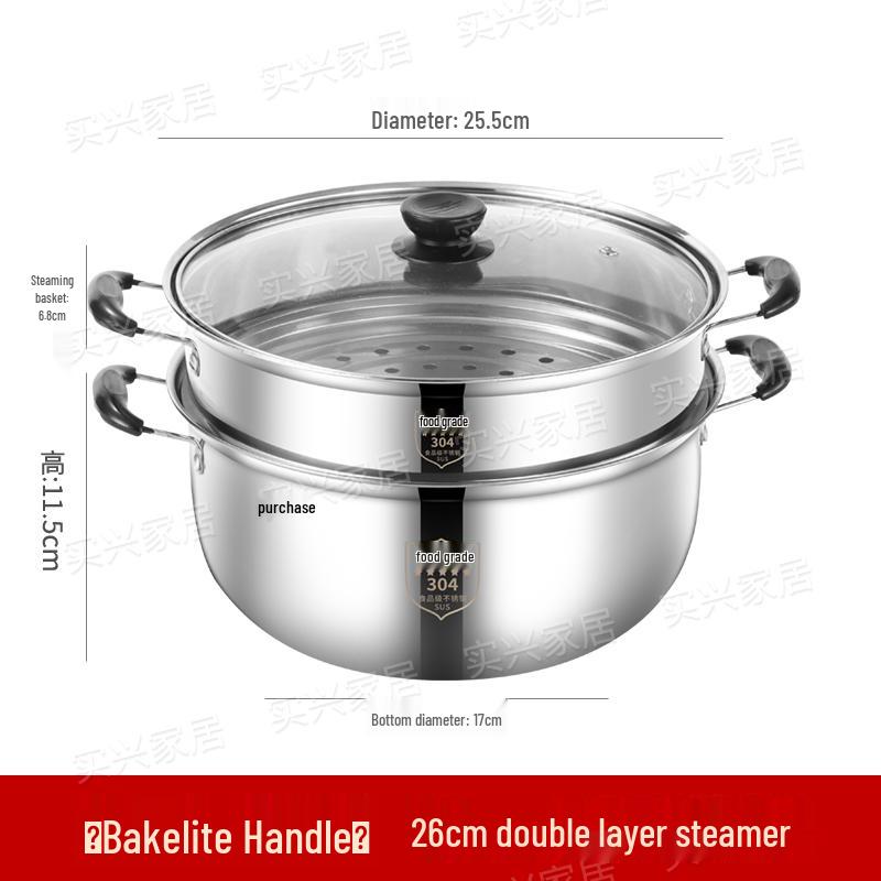 Thickened 304 Stainless Steel Soup & Milk Pot with Steamer for Induction & Gas Cookers
