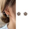 Girls Retro Flower Black Rhinestone French Stud Earrings Zinc Zinc Alloy Camellia Earrings Fashion Jewelry