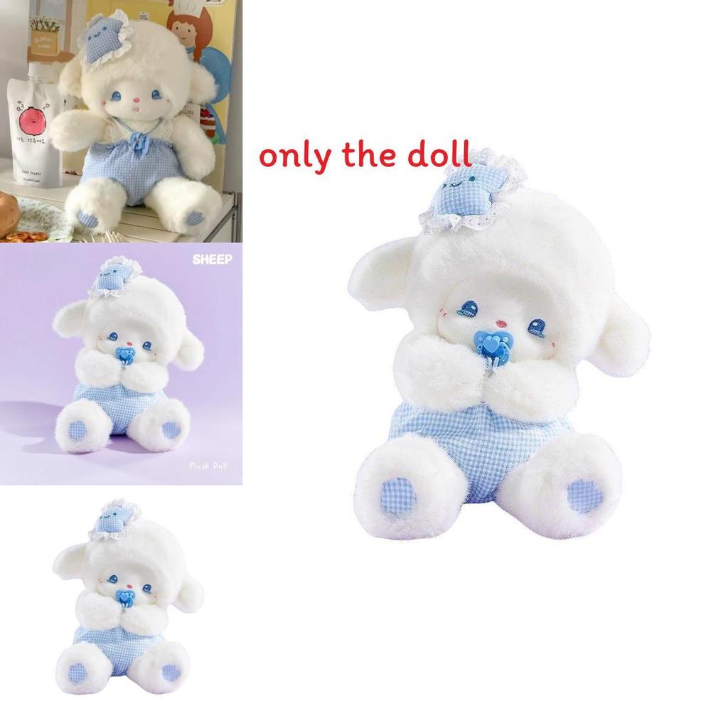 Plush Sheep Sleepy Toy With Checkered Pants Design And Pacifier Decor For Kids Bedtime Comfort