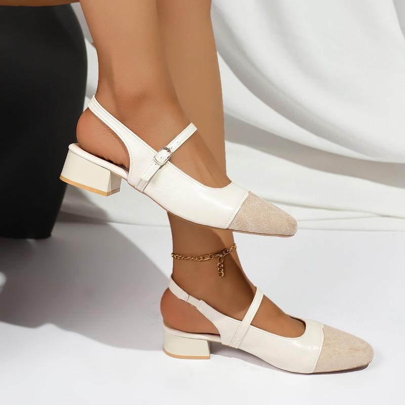 New 2025 Summer Women's Sandals Elegant Medium Heel Toe Mules Comfortable Office Women's Shoes Buckle Heels Women