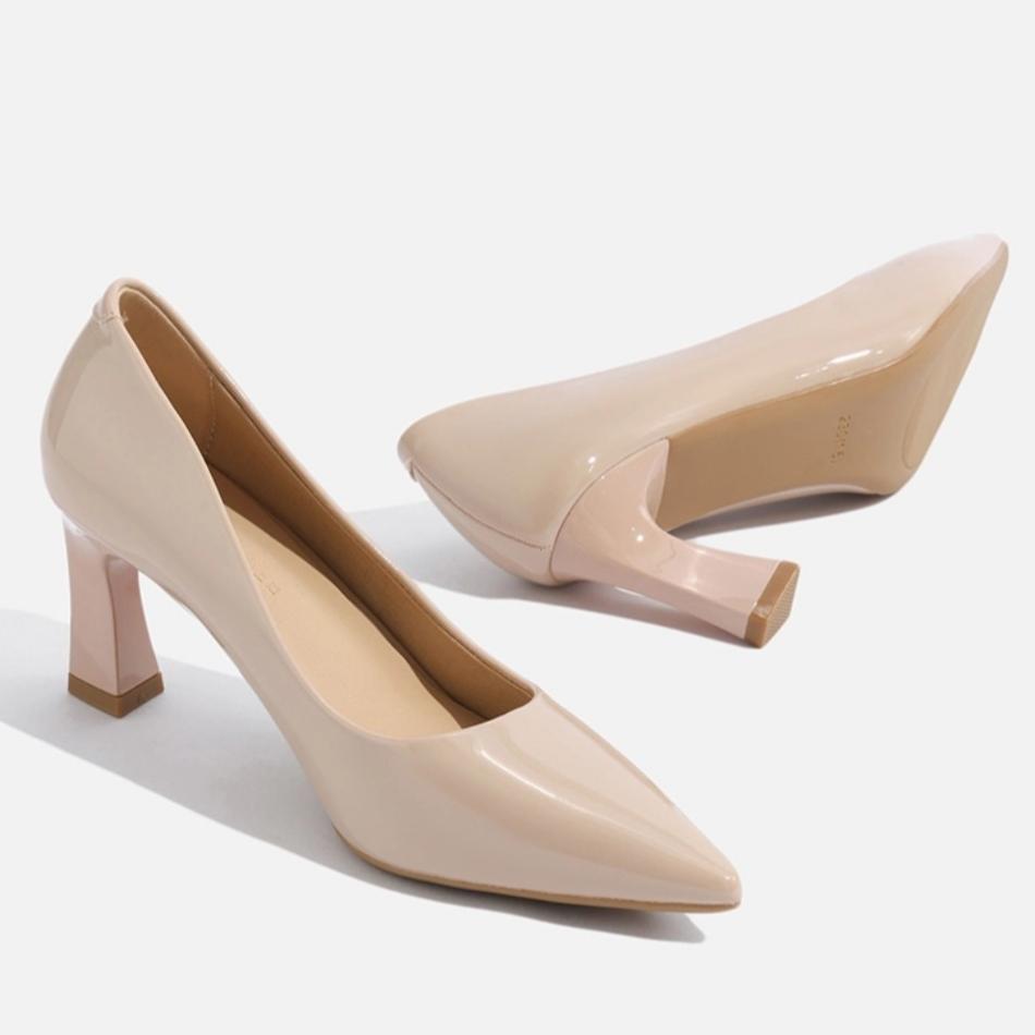 Temperament Commuter High Heels Fashion Patent Leather Pointed Women's Shoes Urban White-collar Single Shoes