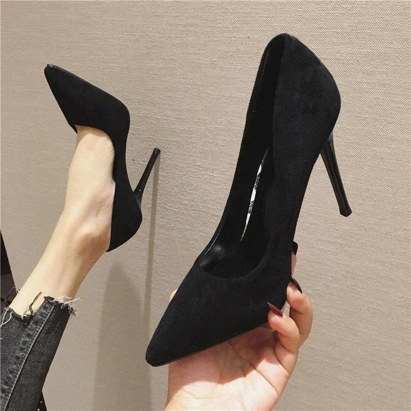 Fashion New Fashion Women's Shoes Sexy Black High Heels Sharp Pointed Suede Pumps Elegant Shallow Mouth Shoes