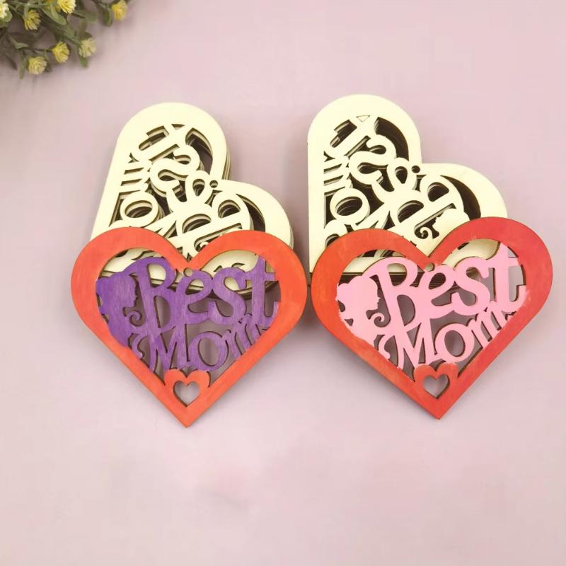 24pcs Wooden Heart Shape Diy Craft Ornaments with Twine String Clothes Great for Home Decor and Party Favor Mother's Day Gift