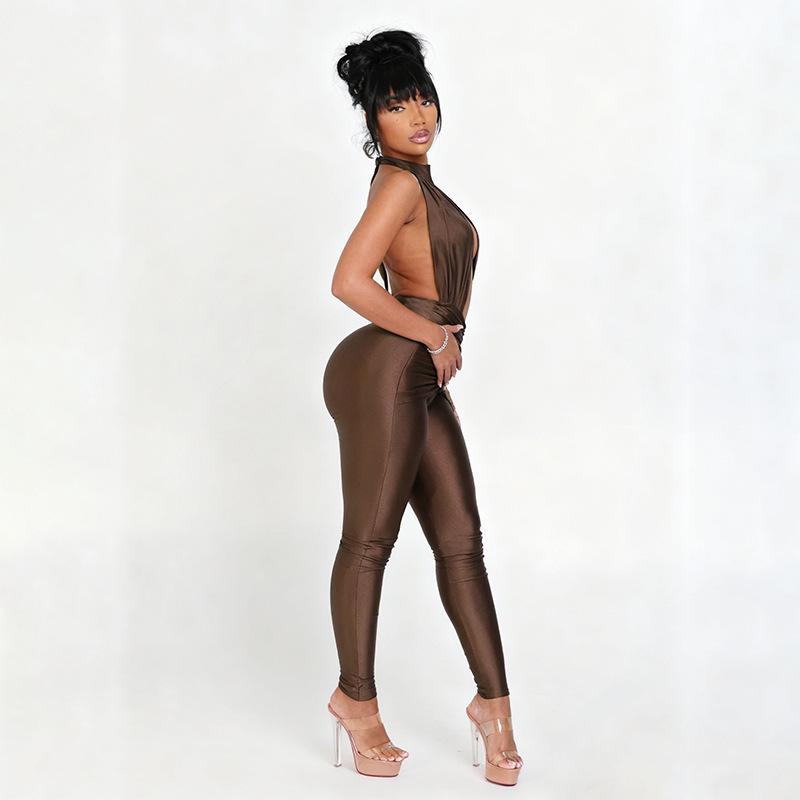 European Cross-Border Autumn/Winter Women's Sexy Halter Neck Cutout Jumpsuit