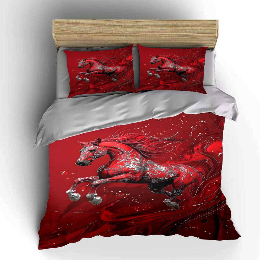 Floral-decorated galloping horse. Bedding sets Duvet cover sets Duvet covers Pillowcases(1 * Duvet Cover 2 * Pillowcases without duvet insert)