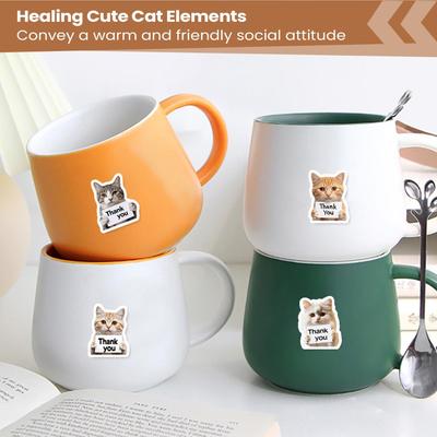 500Pcs/set Cat Thank You Stickers Adhesive Cat Laptop Decal Thank You DIY Scrapbooking Phone Luggage Laptop Decal