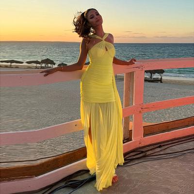 Women's Mesh Flutter Dress New Halter Dress Package Hip Waisted Hot Girl Long Skirt
