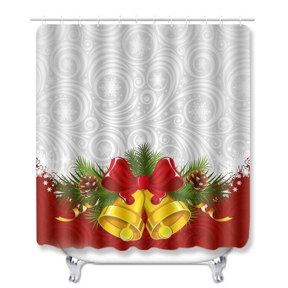 Christmas Waterproof Shower Curtain Floor Mat Four-Piece Set, Bathroom Water-Absorbing Non-Slip Door Mat, Shower Room Water-Absorbing Carpet